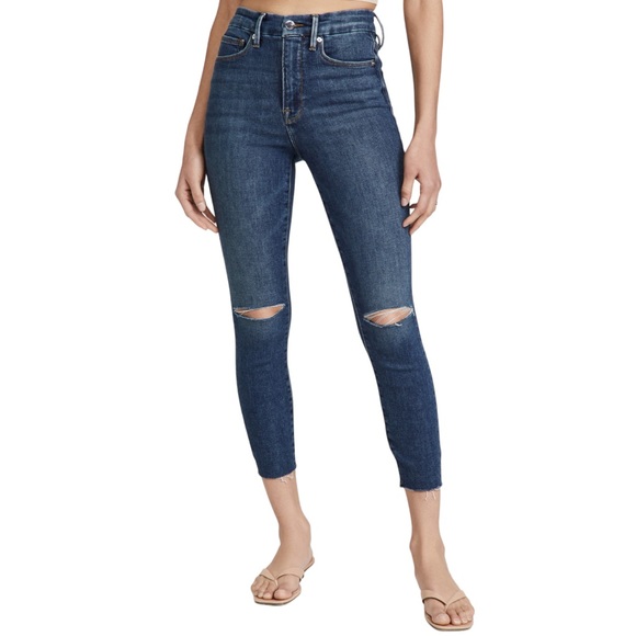 Good American Good Waist Cropped Raw Edge Skinny Jeans in Blue676 (00) - Picture 13 of 13